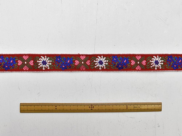 チロリアンテープ 50cm　お花とハート（赤/2.5cm幅） 3枚目の画像