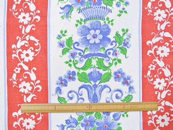 東欧ヴィンテージ生地　ストライプお花柄 （青×白） 3枚目の画像