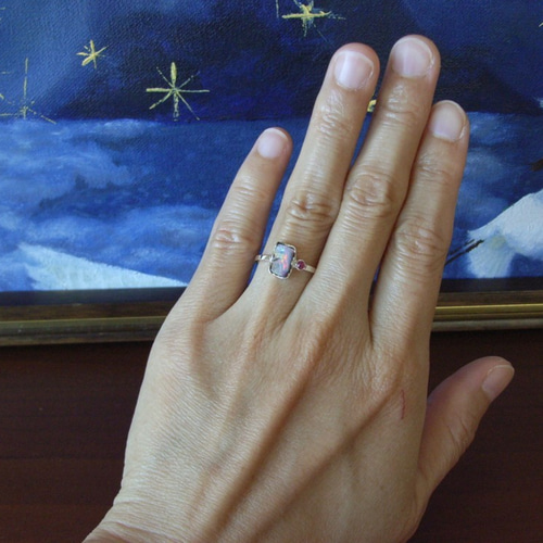 SV・赤系ボルダーオパールリング 指輪・リング フラワーストーン