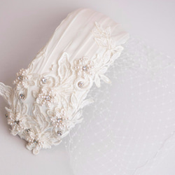 古典新娘帽子連面紗Bird cage veil －真絲面料 － 蕾絲配飾 第3張的照片