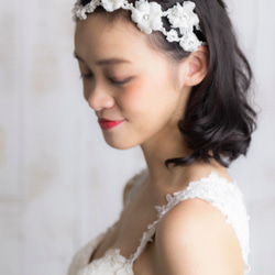 手工絲花及水晶繡珠頭飾／新娘髪箍髪飾 第2張的照片