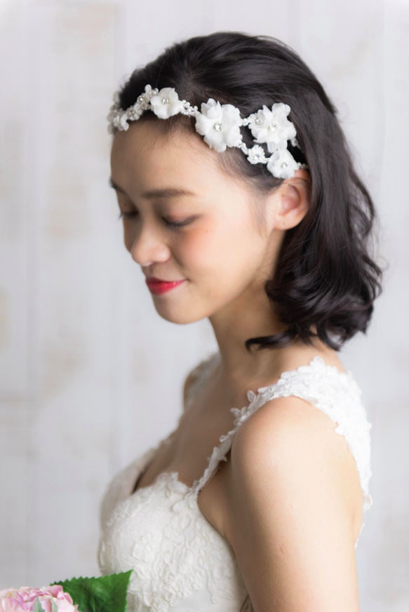 手工絲花及水晶繡珠頭飾／新娘髪箍髪飾 第2張的照片
