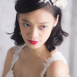 手工真絲花朵＋淡水珍珠花冠新娘頭飾／髪飾 第4張的照片