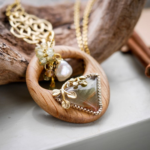 樹木のアーチ】天然石と木のネックレス／N420-1 ネックレス