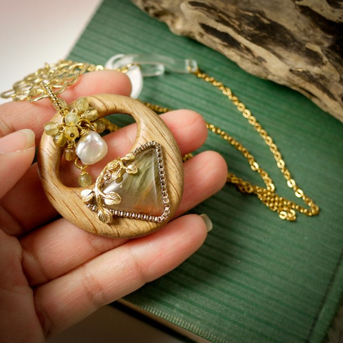 樹木のアーチ】天然石と木のネックレス／N420-1 ネックレス