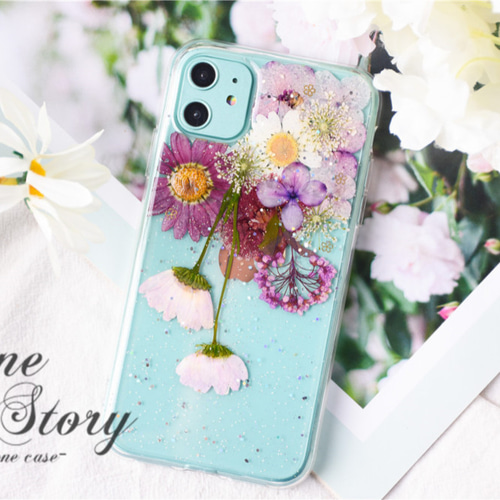 花物語「花綴」全機種対応 押し花スマホケース iPhone 16 15 14 Xperia