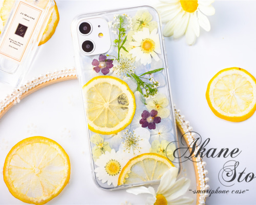 ☆特別価格☆ハートレモン 押し花ケース ☆ ハートレモン 押し花iPhoneケース 押し花スマホケース 押し花