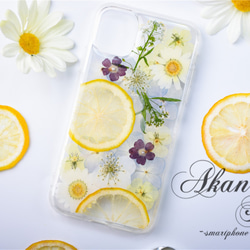 レモンと花のしずく 押し花 スマホケース 押し花スマホケース 全機種対応 iPhone 16 15 14 Galaxy 2枚目の画像