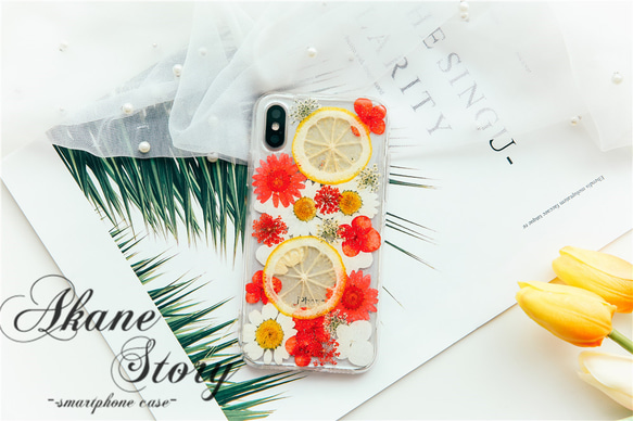 押しフルーツケース★特別価格 押しフルーツ レモン / 押し花ケース / スマホケース iPhone