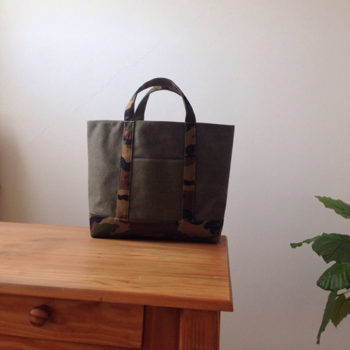 ヴィンテージ帆布xカモフラのトートバッグXL