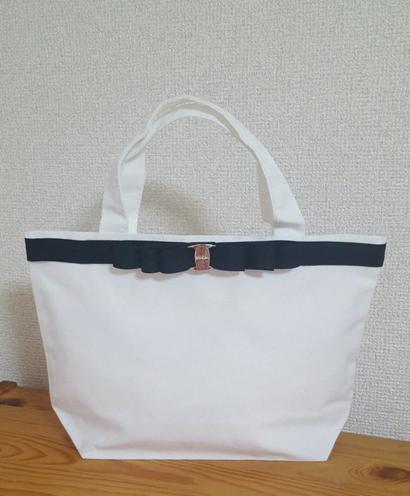 ☆ハンドメイド☆ ミニチュア トートバッグ ホワイト おリボンSP ver