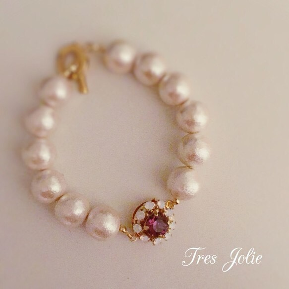 bijou × cotton pearl bracelet 〜purple〜 2枚目の画像