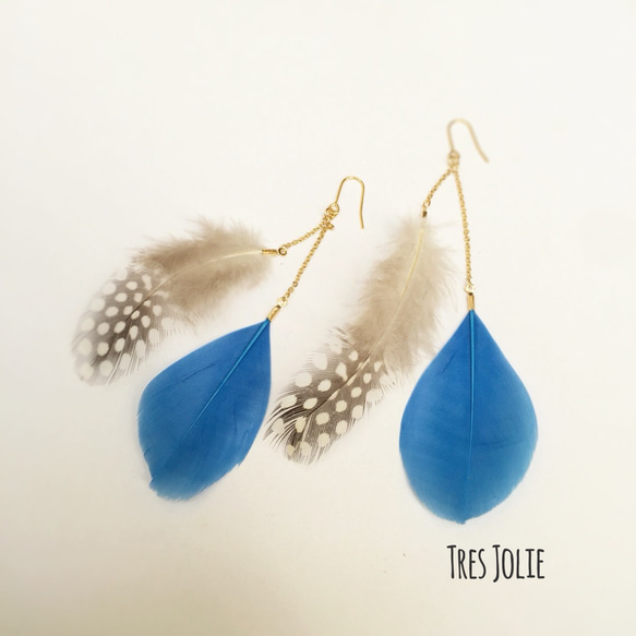 羽毛耳環DOT＆藍色 第1張的照片