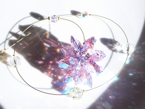 スワロフスキー*桜色の花ミニサンキャッチャー/水晶も 4枚目の画像