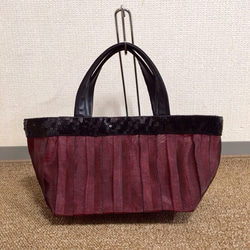 透け感のある畳縁のミニトートbag（エンジ） 2枚目の画像