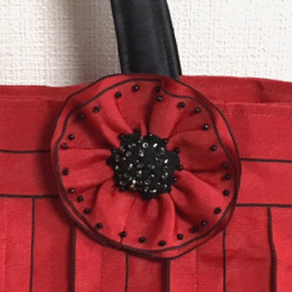 畳縁のbag(赤)  コサージュ付き 3枚目の画像
