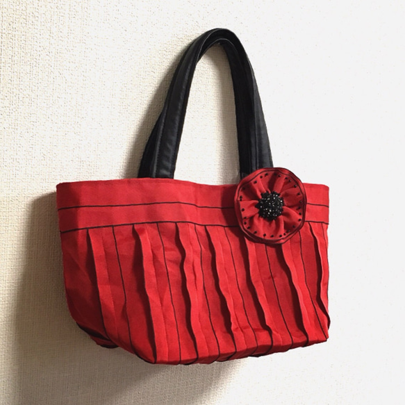 畳縁のbag(赤)  コサージュ付き 5枚目の画像