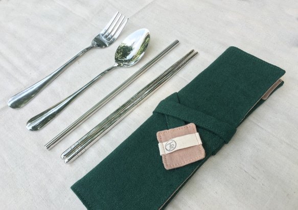濁河環保餐具組（含餐具）＿森林綠＿ 餐具袋 餐具包 餐具套 筷套 收納袋 餐具 第1張的照片