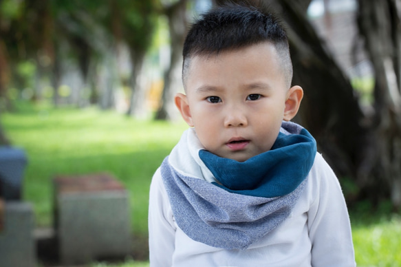 藍色 兒童圍脖 微涼春秋薄款 保加利亞純棉紡織布料 / 圍巾 第3張的照片