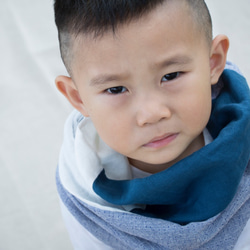 藍色 兒童圍脖 微涼春秋薄款 保加利亞純棉紡織布料 / 圍巾 第4張的照片