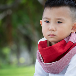 紅色 兒童圍脖 微寒冬季厚款 保加利亞純棉紡織布料 / 圍巾 第4張的照片