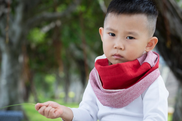 紅色 兒童圍脖 微涼春秋薄款 保加利亞純棉紡織布料 / 圍巾 第4張的照片