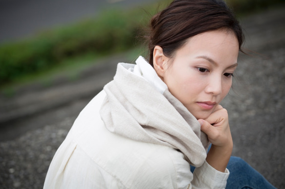 杏色 成人圍脖 微涼春秋薄款 保加利亞純棉紡織布料 / 圍巾 第3張的照片