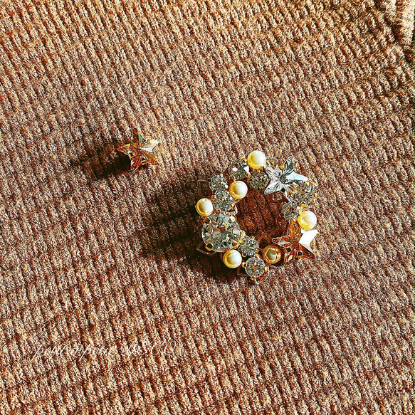 Creema限定 国内送料無料　スワロフスキー® ブローチ Étoile リース型&ピンブローチセット ギフトボックス付 7枚目の画像