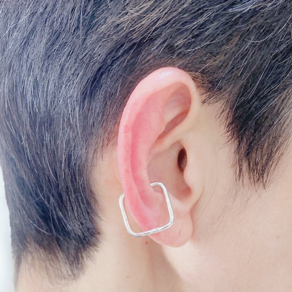 シルバーのイヤーカフ ◇ square ◇　silver ear cuff 　スクエア 4枚目の画像