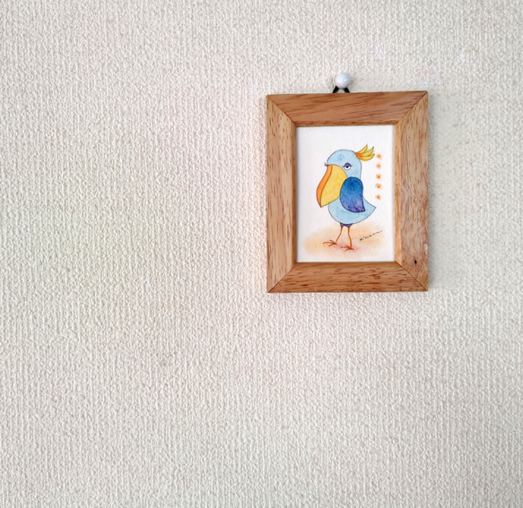動かない鳥、ハシビロコウ＊フレーム付きですぐに飾れる小さな原画 4枚目の画像