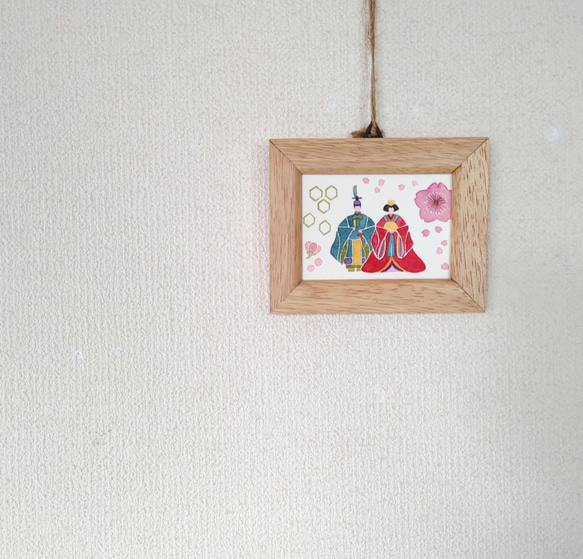 おひなさま＊桜と亀甲＊フレーム付きですぐに飾れる小さな原画 5枚目の画像