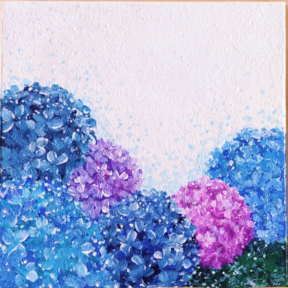 特集掲載「雨に咲く紫陽花」コルクボードの原画＊アートパネル 3枚目の画像