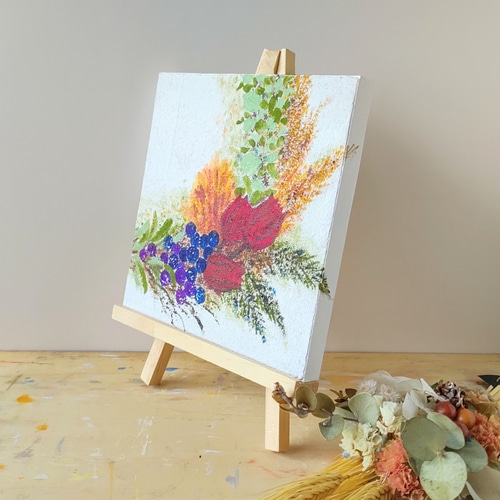 ドライフラワーのリース」コルクボードの原画＊アートパネル 絵画