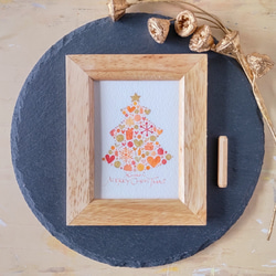 オレンジのクリスマスツリー＊フレーム付きですぐに飾れる小さな原画 6枚目の画像