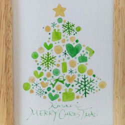 グリーンのクリスマスツリー＊フレーム付きですぐに飾れる小さな原画 3枚目の画像