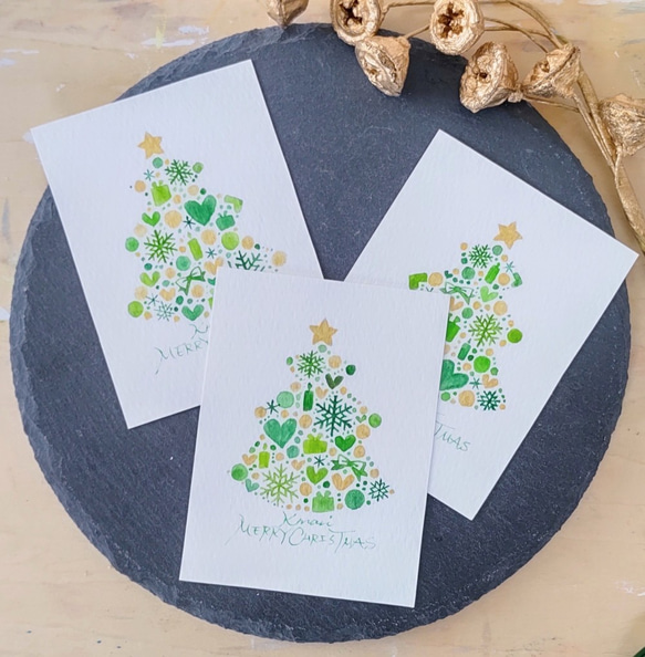 グリーンのクリスマスツリー＊フレーム付きですぐに飾れる小さな原画 4枚目の画像