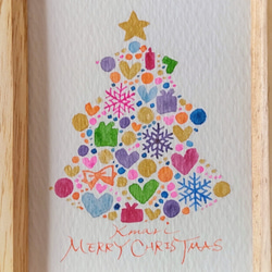 カラフルなクリスマスツリー＊フレーム付きですぐに飾れる小さな原画 3枚目の画像