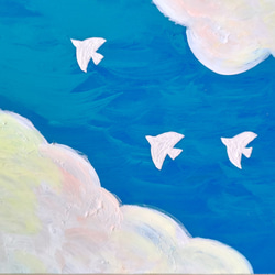 青空に…ふわふわ雲と白い小鳥＊プラバンアート 3枚目の画像