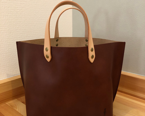 ハンドメイド　ヌメ本革　トートバック　クリーマー　ブラウン　★新品／未使用品★ ミニトート トートバッグ 本革 レザー ヌメ革 2way ショルダー