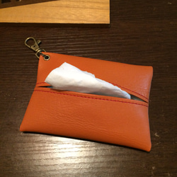 【受注製作】本革 ポケットティッシュケース ホルダー付き ハンドメイド 姫路レザー 4枚目の画像