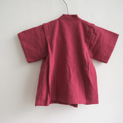 クロスストラップ子供用シャツ| 110cm（コットンヘンプ|プラムレッド） 3枚目の画像