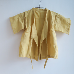 子供甚平 | 110cm (麻 | 淡鵝黃) Linen Cross straps overall 3枚目の画像