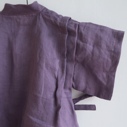 交叉綁帶童衣 | 110cm (純麻 | 紫藤花) 第4張的照片