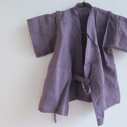 交叉綁帶童衣 | 90cm (純麻 | 紫藤花) 第4張的照片