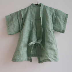 交叉綁帶童衣 | 90cm (純麻 | 初芽綠) 第3張的照片