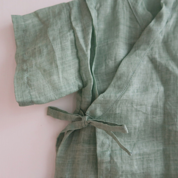 交叉綁帶童衣 | 90cm (純麻 | 初芽綠) 第5張的照片