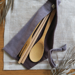 棉麻餐具收納袋-餐具行囊 | 寬版 | 灰紫x煙燻紫 第1張的照片