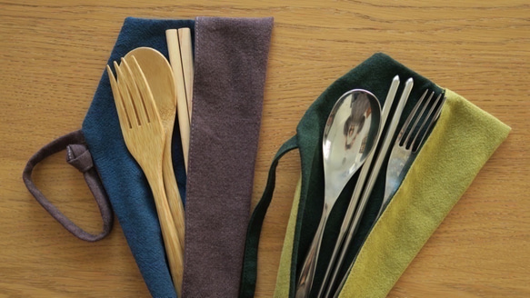 棉麻餐具收納袋-餐具行囊 | 寬版 | 灰紫x煙燻紫 第7張的照片