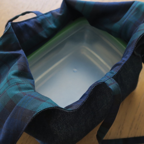 両面ランチバッグ|タンニン×青と緑の綿 5枚目の画像