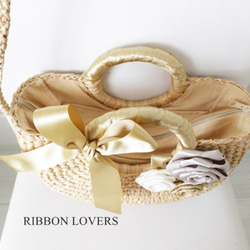 【送料無料】リボンの薔薇の花カゴバッグS(ｼｮﾙﾀﾞｰ･ﾌｧｽﾅｰ付き・ゴールド) 2枚目の画像